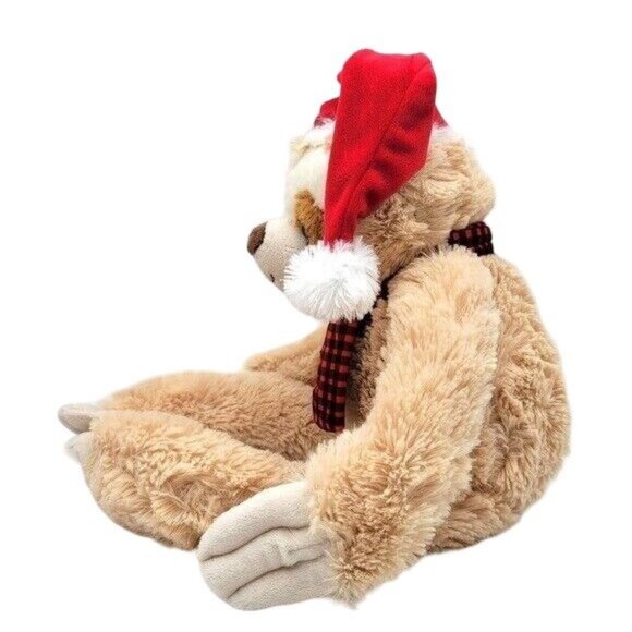 Publix Santa Christmas Sloth Plush Brown 18" Red Hat Red Black Gingham Scarf - Picture 3 of 9